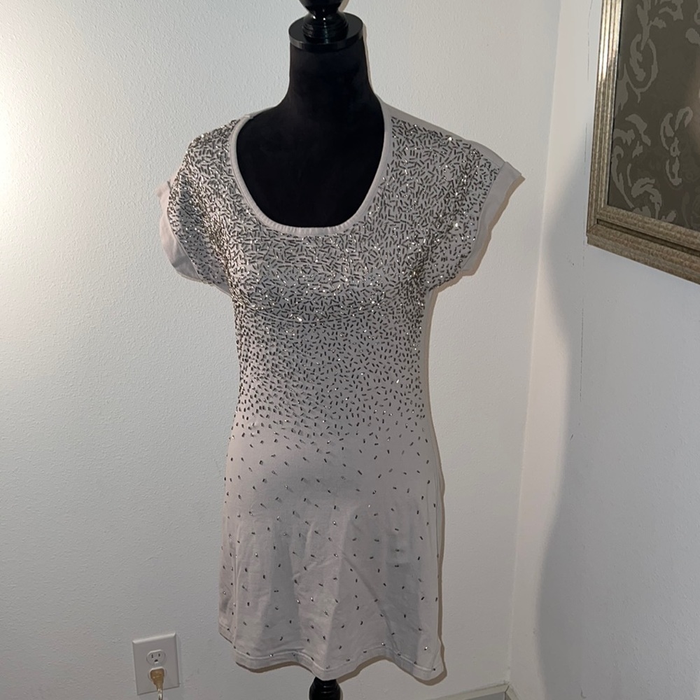 Alberto Makali gray‎ embellished mini dress shirt sleeves Sz M